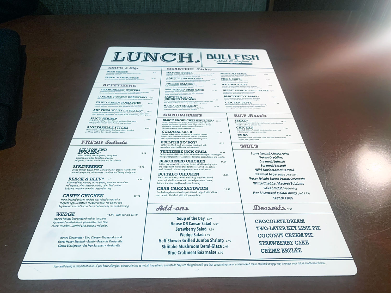 Bullfish Grill menu